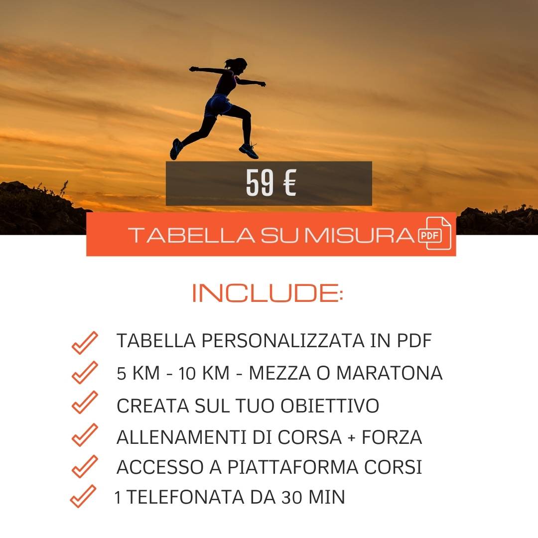 Tabella su misura e personalizzata dai 5 km alla maratona