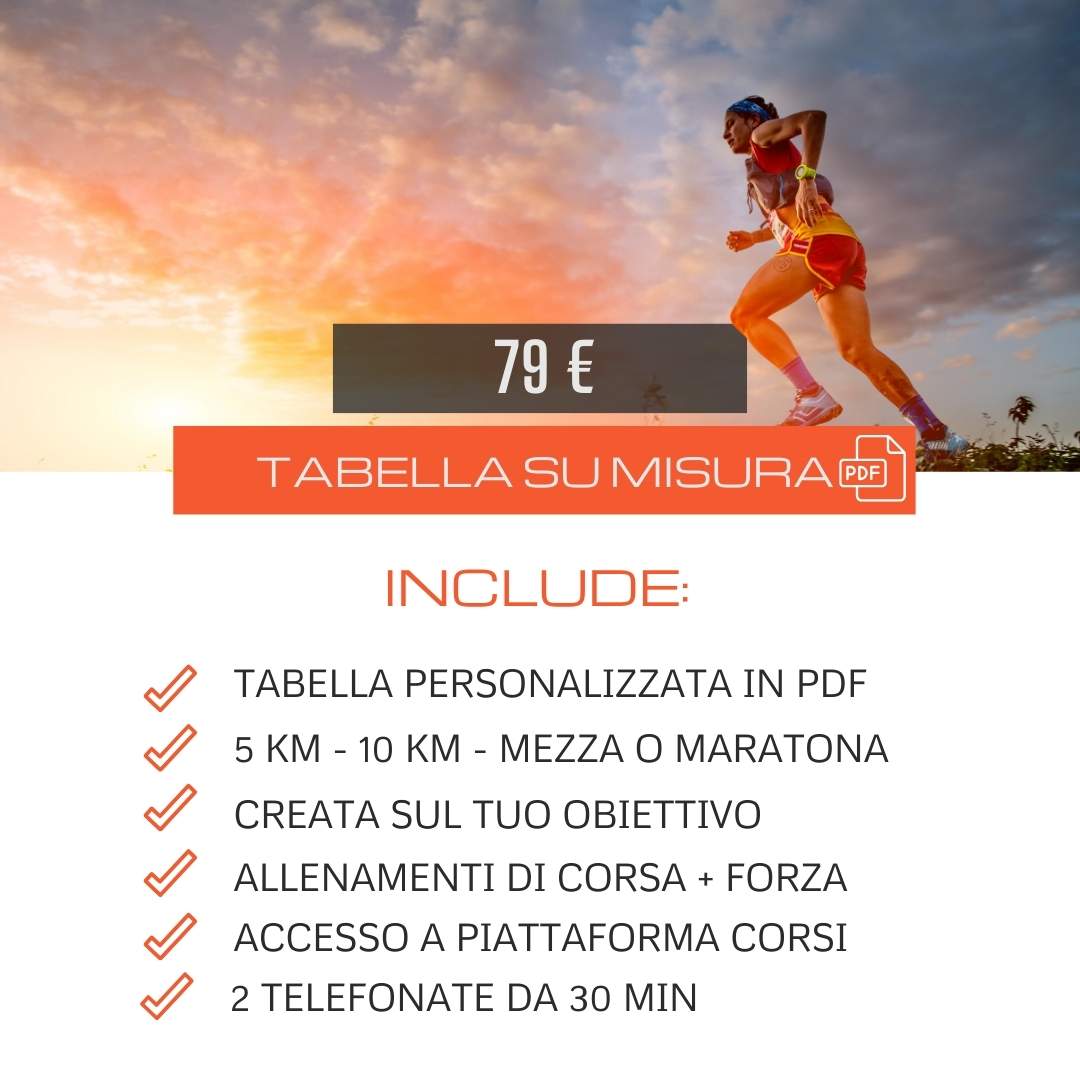 Tabella su misura e personalizzata dai 5 km alla maratona