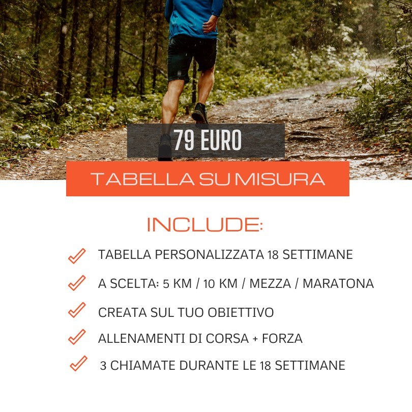 Tabella su misura e personalizzata dai 5 km alla maratona