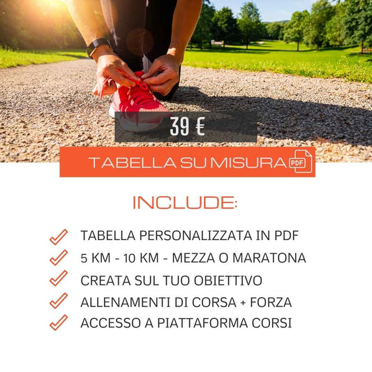 Tabella su misura e personalizzata dai 5 km alla maratona