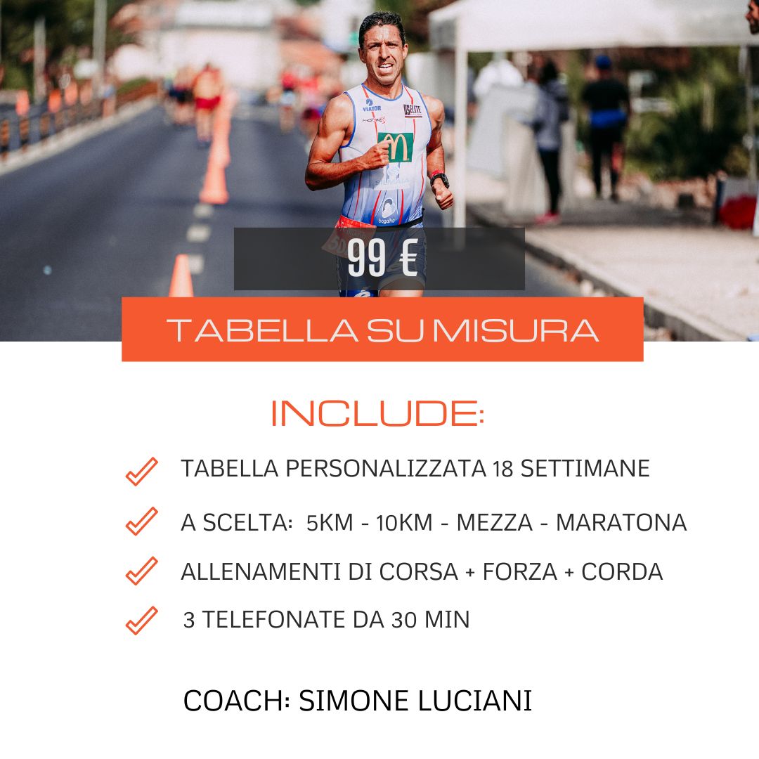 Tabella su misura e personalizzata dai 5 km alla maratona