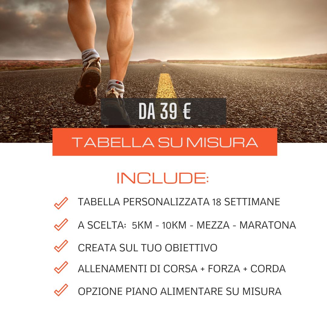 Tabella su misura e personalizzata dai 5 km alla maratona